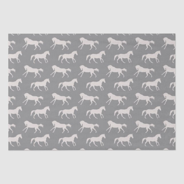 Papel De Seda Patrón de caballos gris galopantes (Anverso)