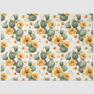 Papel De Seda Patrón de cactus con decoupage de flores amarillas