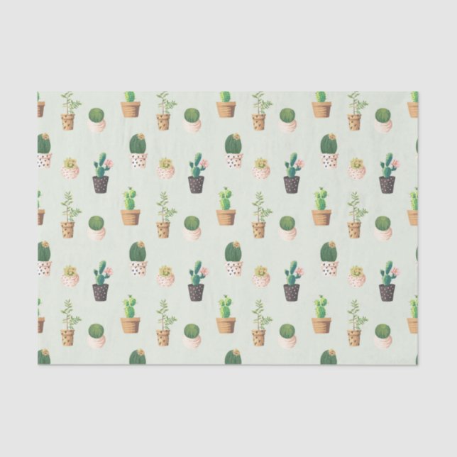 Papel De Seda Patrón de Cactus - Planta Suculenta (Anverso)