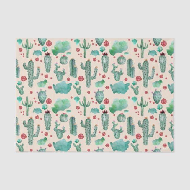 Papel De Seda patrón de cactus y ladybug - fondo beige (Anverso)