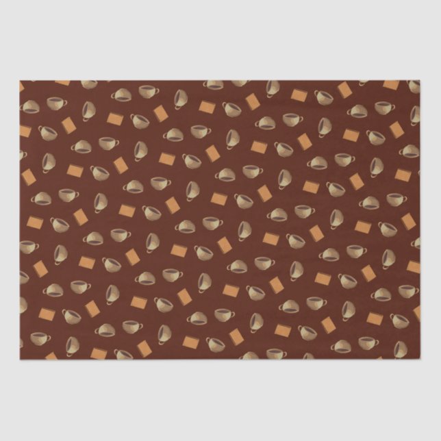 Papel De Seda Patrón de café y bizcochos de chocolate Comida mar (Anverso)