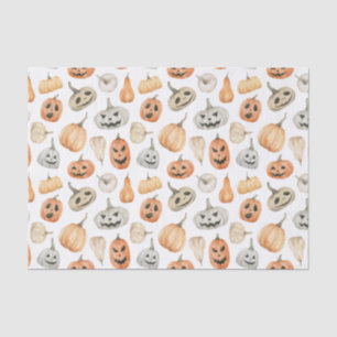 Papel De Seda Patrón de calabaza de acuarela divertida