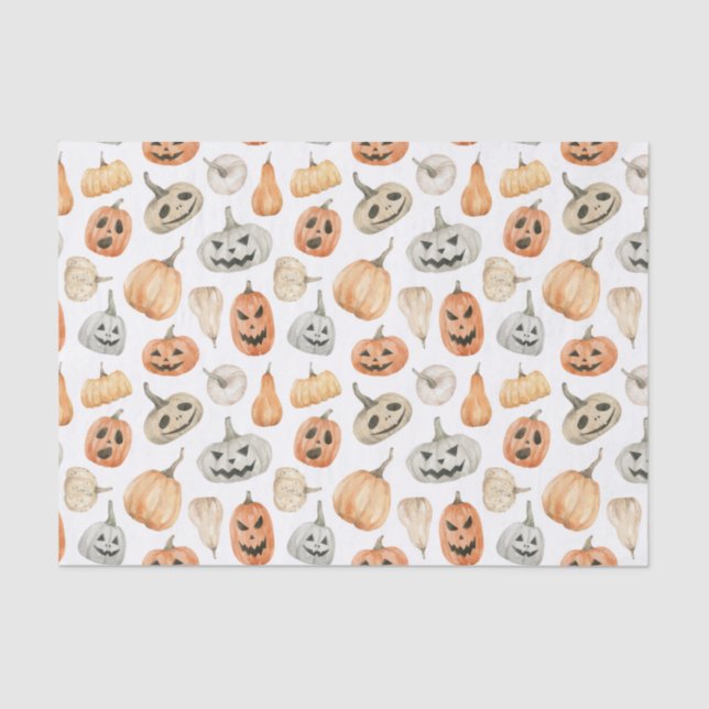 Papel De Seda Patrón de calabaza de acuarela divertida (Anverso)