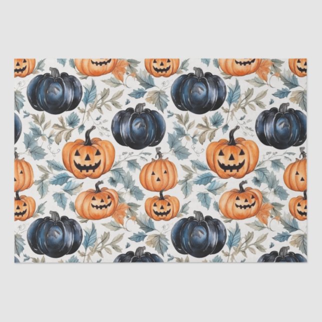 Papel De Seda Patrón de calabaza de Halloween (Anverso)