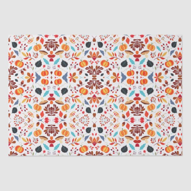 Papel De Seda Patrón de calabaza de hojas de otoño  (Anverso)