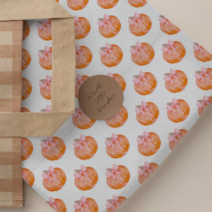 Papel De Seda Patrón de calabaza en acuarela con lazo rosa
