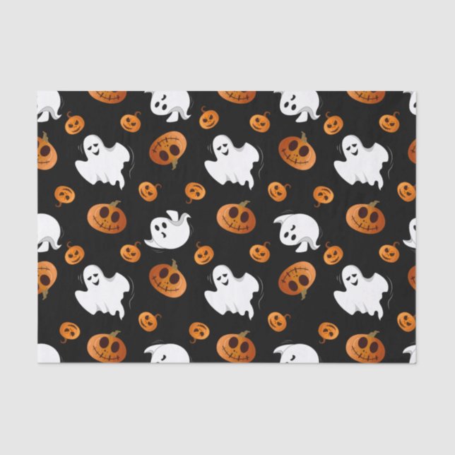 Papel De Seda Patrón de calabaza fantasma de Halloween (Anverso)