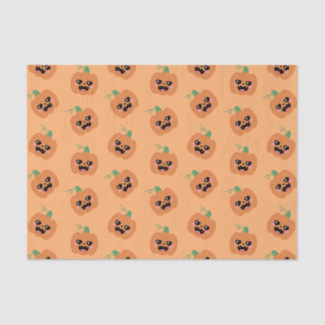 Papel De Seda Patrón de calabazas de Kawaii de Halloween (Anverso)