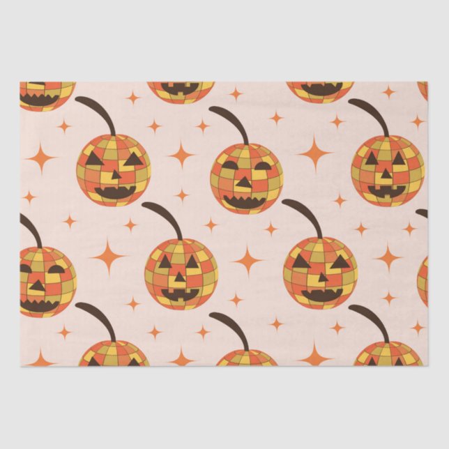 Papel De Seda Patrón de calabazas Groovy Disco Halloween (Anverso)