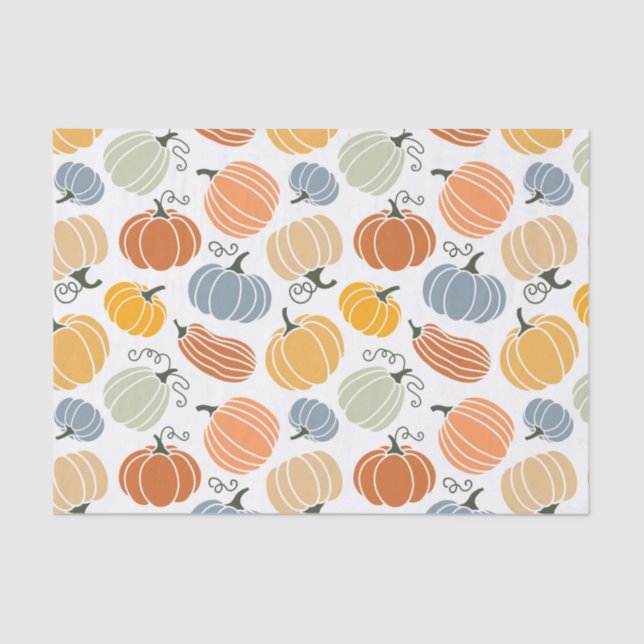 Papel De Seda Patrón de calabazas otoñales coloridas (Anverso)