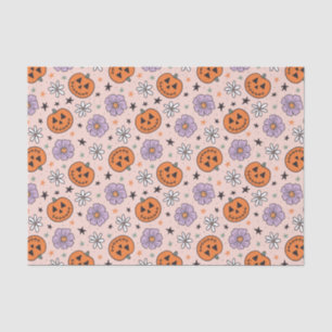 Papel De Seda Patrón de calabazas y flores divertidas de Hallowe