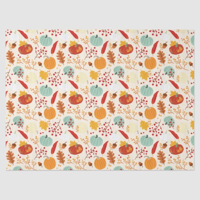 Papel De Seda Patrón de calabazas y hojas de otoño (Anverso)