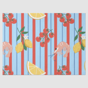 Papel De Seda Patrón de camarones y cítricos mediterráneos