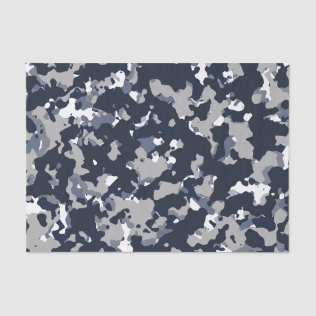 Papel De Seda Patrón de Camuflaje Azul Gris Blanco Fiesta (Anverso)