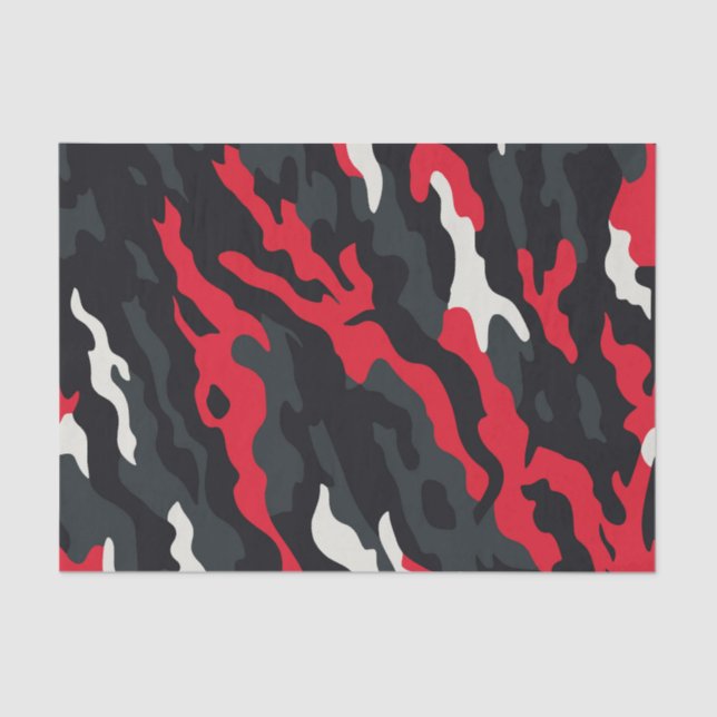 Papel De Seda Patrón de camuflaje blanco y gris rojo negro (Anverso)