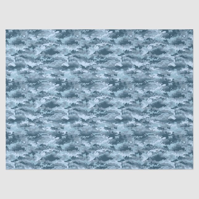 Papel De Seda Patrón de camuflaje pixelado militar azul (Anverso)