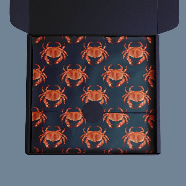 Papel De Seda Patrón de cangrejos junto al mar (Brown crab tissue paper on navy blue background)