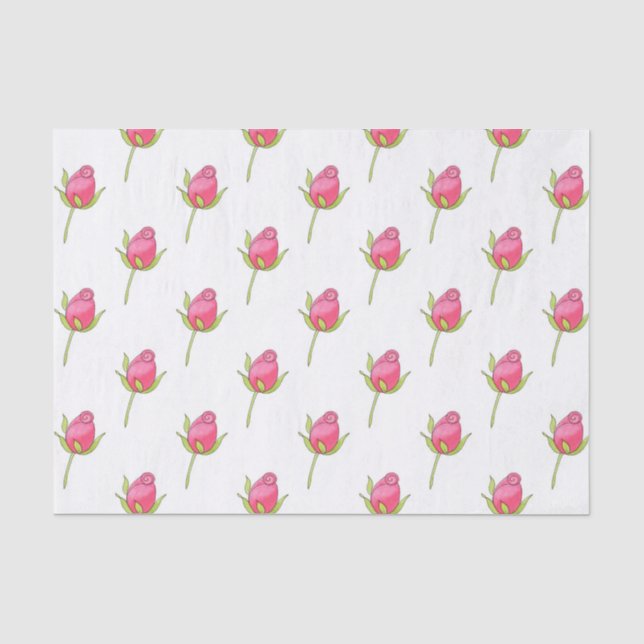 Papel De Seda Patrón de capullo de rosa acuarela rosa (Anverso)