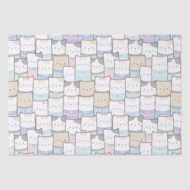 Papel De Seda Patrón de caras de gatito de Doodle (Anverso)