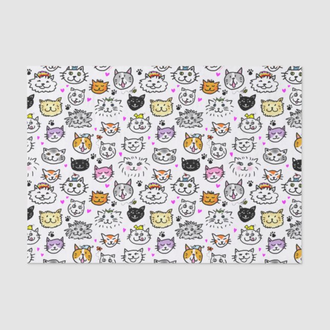 Papel De Seda Patrón de caras de gato caprichoso (Anverso)