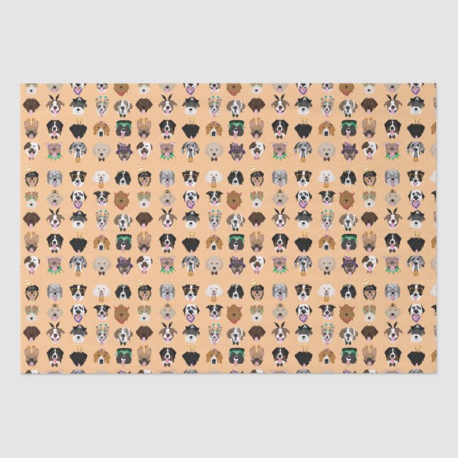 Papel De Seda Patrón de caras de perro de Halloween (Anverso)
