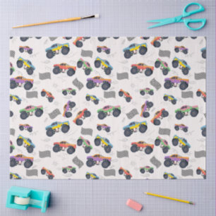 Papel De Seda Patrón de carreras de camiones monstruo coloridos