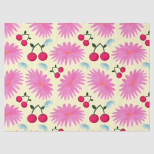 Papel De Seda Patrón de Cereza Floral Rosa Brillante Kawaii Li