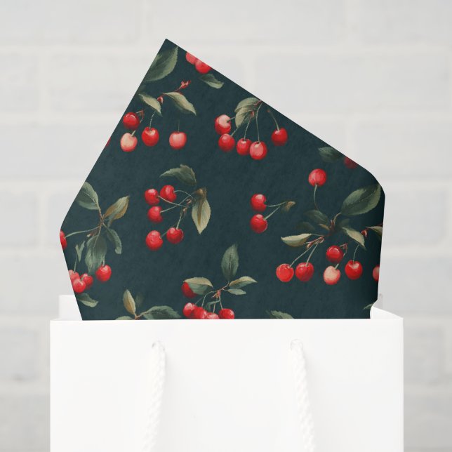 Papel De Seda Patrón de cerezas rojas elegantes para decoupage (Bolsa de regalo)