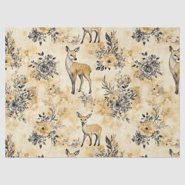 Papel De Seda Patrón de cervatillo de bosque otoñal (Anverso)