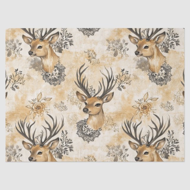 Papel De Seda Patrón de cervatillo rústico del bosque (Anverso)