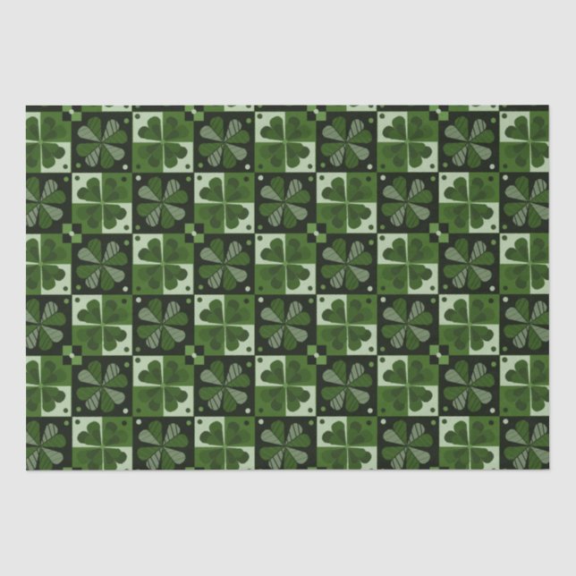 Papel De Seda Patrón de cheques de Shamrock (Anverso)