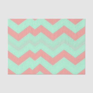 Papel De Seda Patrón de Chevron de Coral y Menta