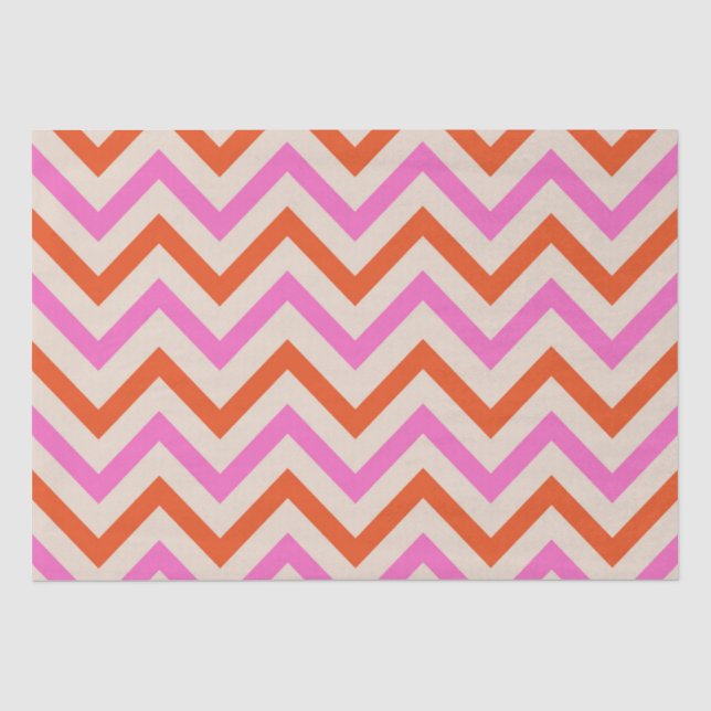 Papel De Seda Patrón de Chevron en zigzag rosa y naranja (Anverso)