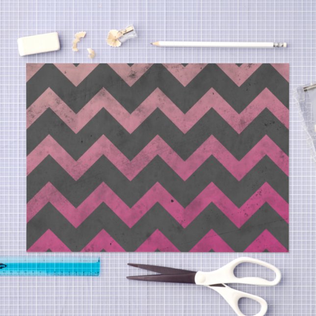 Papel De Seda Patrón de chevron magenta rosa rojo ombre gris osc (Artesanía)