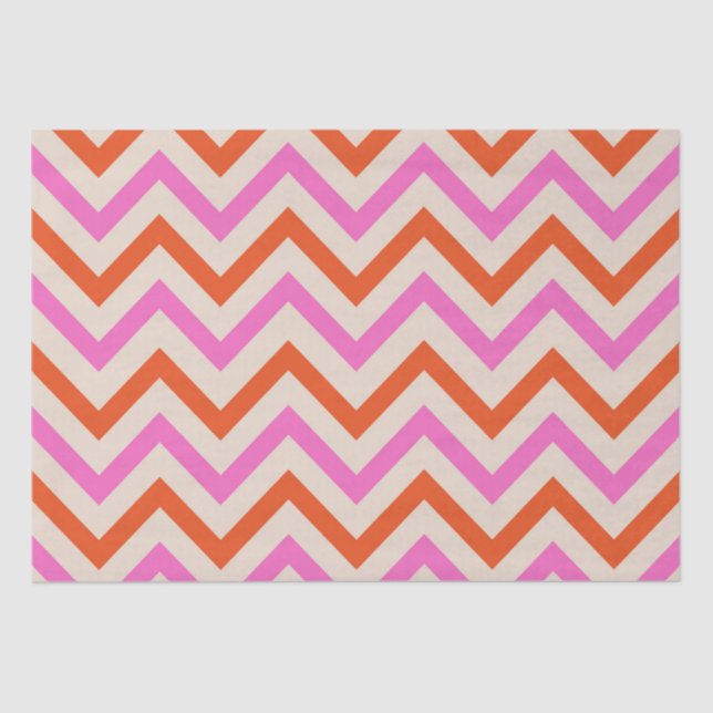 Papel De Seda Patrón de Chevron rosa y Naranja Zigzag (Anverso)