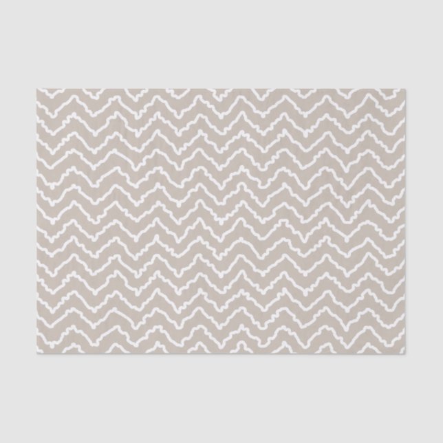 Papel De Seda Patrón de Chevron Zigzag Ondulado Beige y Blanco (Anverso)