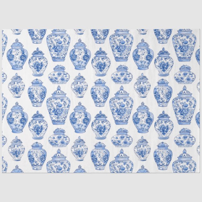 Papel De Seda Patrón de Chinoiserie Azul (Anverso)