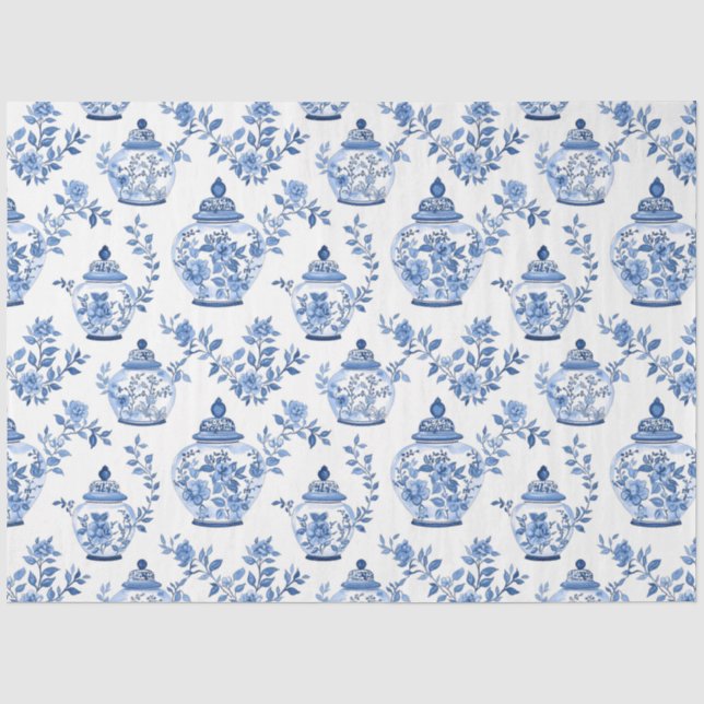 Papel De Seda Patrón de Chinoiserie Azul (Anverso)