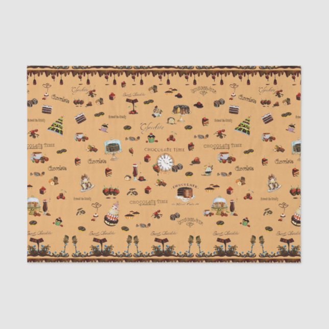 Papel De Seda Patrón de chocolate vintage (Anverso)