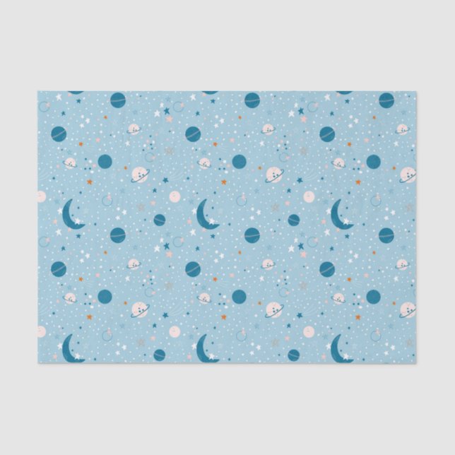 Papel De Seda Patrón de cielo azul y espacio (Anverso)
