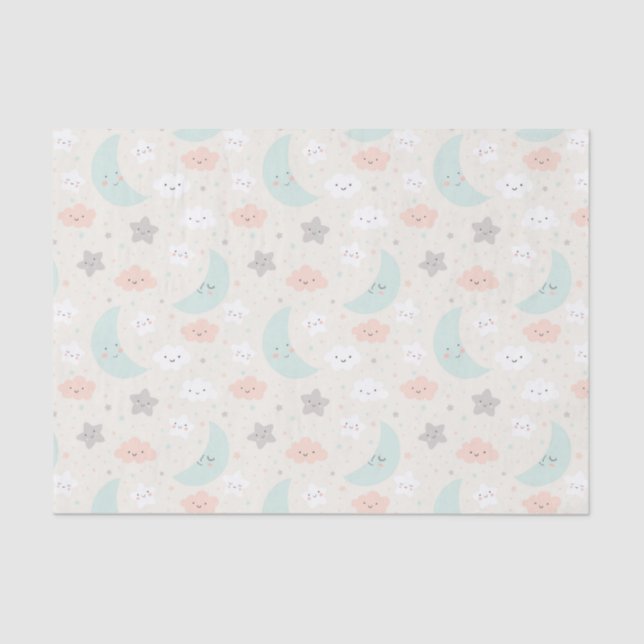 Papel De Seda Patrón de cielo dulce sonriente Pastel (Anverso)
