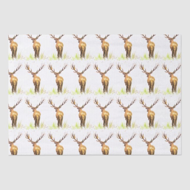 Papel De Seda Patrón de ciervo acuarela Navidades rusos marrón (Anverso)