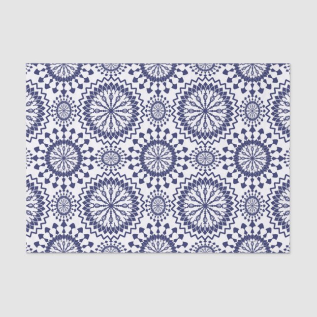 Papel De Seda Patrón de círculo blanco azul de la marina (Anverso)