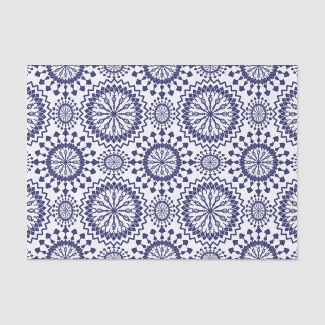Papel De Seda Patrón de círculo blanco azul marino (Anverso)