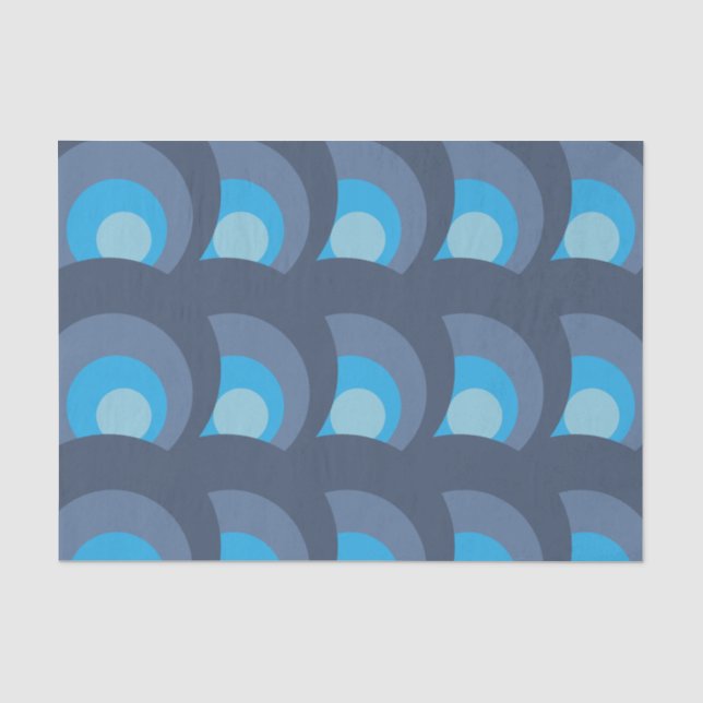 Papel De Seda Patrón de círculos azules retro (Anverso)