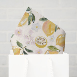 Papel De Seda Patrón de cítrico y arándano en acuarela