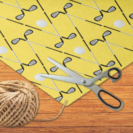 Papel De Seda Patrón de clubes cruzados de golf amarillo