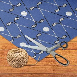 Papel De Seda Patrón de clubes cruzados de golf azul profundo