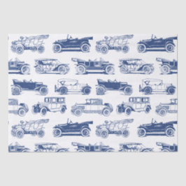 Papel De Seda Patrón de coche de época azul blanco