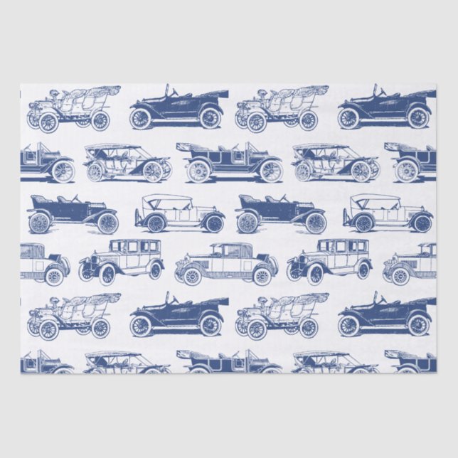 Papel De Seda Patrón de coche de época azul blanco (Anverso)
